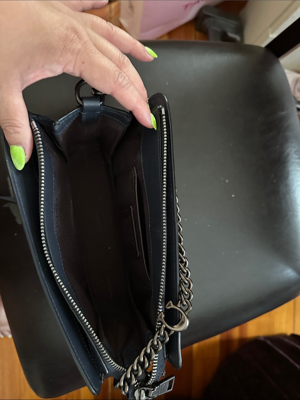 Coach Dark Navy Leather Crossbody Bag with Chain Strap and crossbody strap - Picture 8 of 12